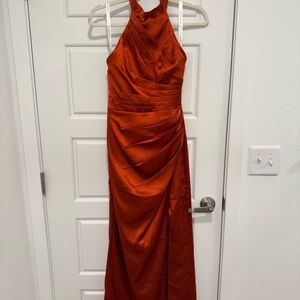 Azazie Burnt Orange Backless Formal Prom Dress